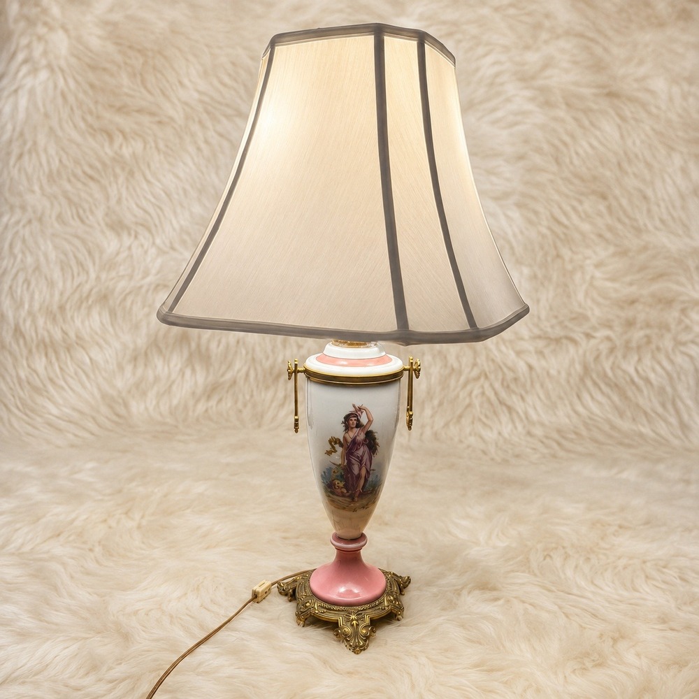 Antique Wild & Wessel Porcelain Oil Lamp Electrified Hand Painted German W&W